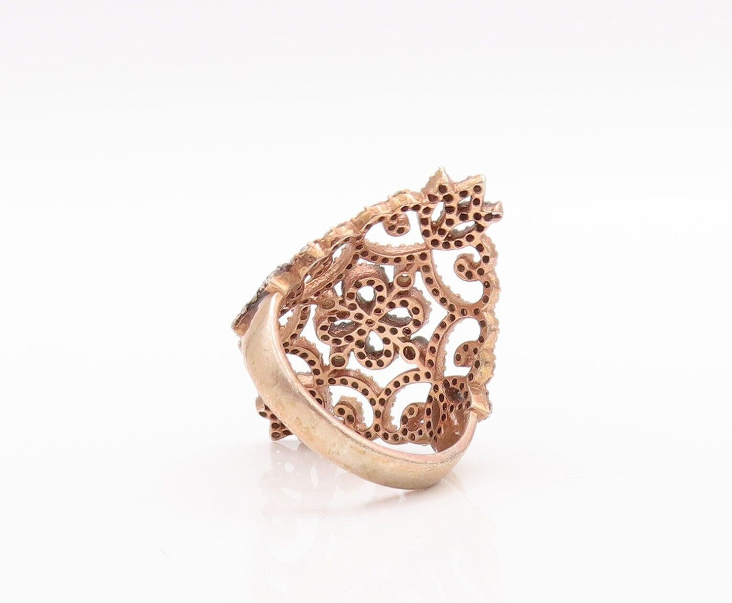 925 Sterling Silver Vintage Ring Swirly Floral Cutout CZ Inlay  Sz 7.5  RG28572