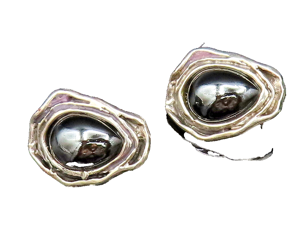 925 Sterling Silver  Vintage Modernist Hematite Non Pierced Earrings  EG12002