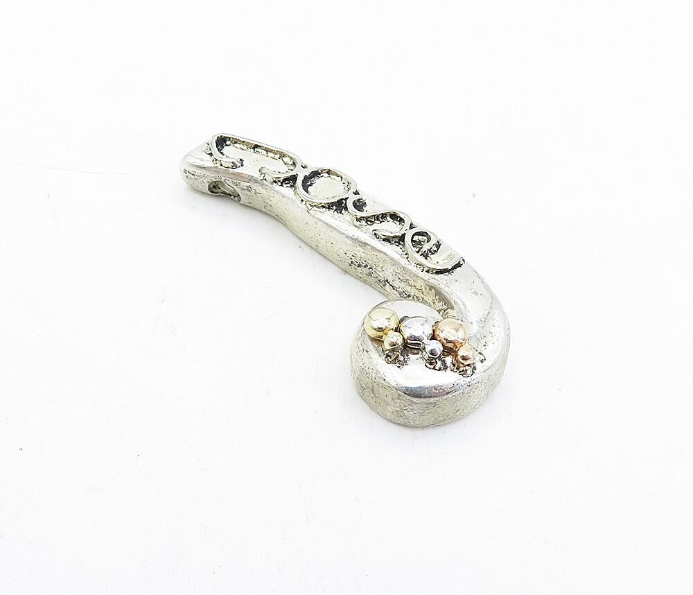 925 Sterling Silver  Vintage Two Tone Detail J Initial Slide Pendant  PT3654