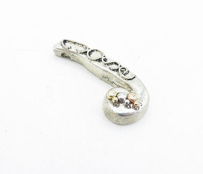 925 Sterling Silver  Vintage Two Tone Detail J Initial Slide Pendant  PT3654