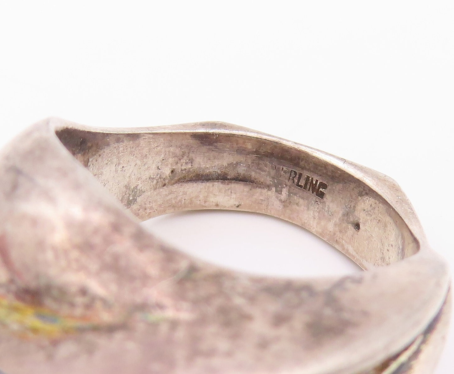 925 Sterling Silver Vintage Ring Dark Tone Heavy Minimalist Carved  SZ 8 RG32199