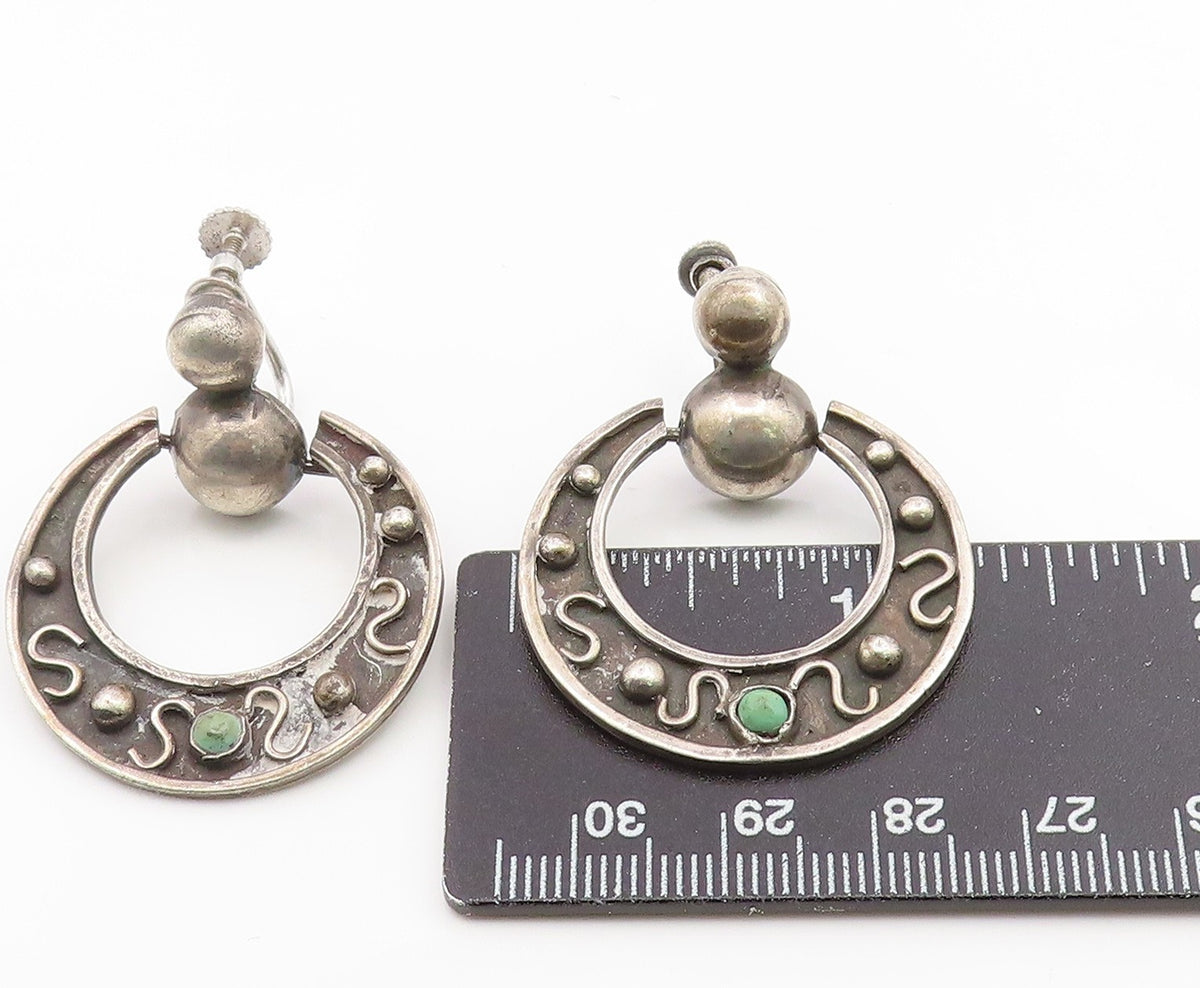 925 Sterling Silver Vintage Earrings MEXICO Turquoise Screw Back Drop  EG14189