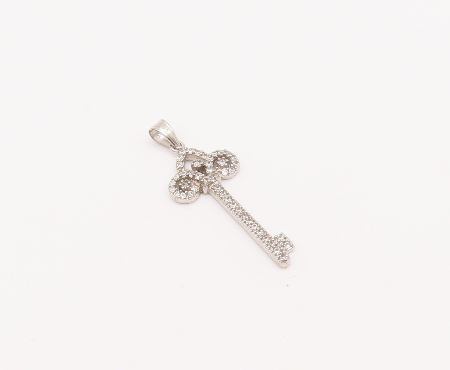 925 Sterling Silver Vintage Pendant Swirly Cutout Carved CZ Inlay Key  PT23102