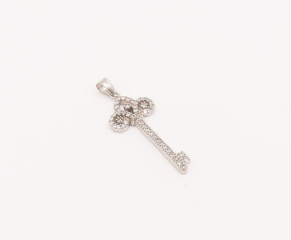 925 Sterling Silver Vintage Pendant Swirly Cutout Carved CZ Inlay Key  PT23102