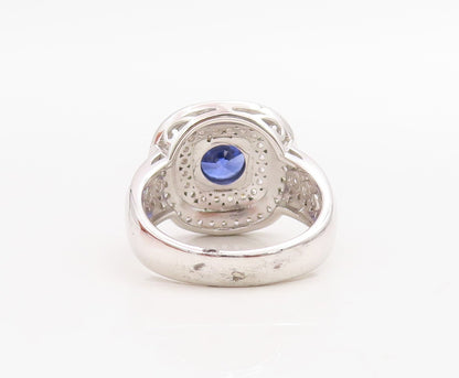 925 Sterling Silver Vintage Ring Round Cut Sapphire Halo CZ Inlay  Sz 7  RG30746