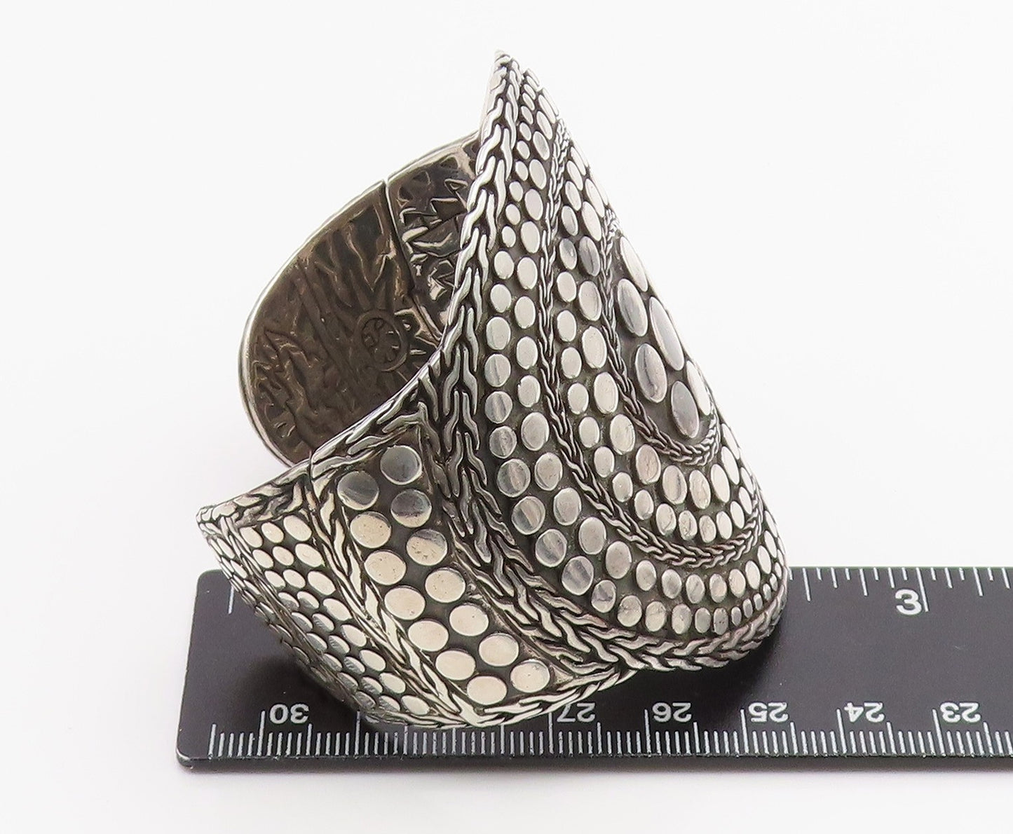 925 Sterling Silver Vintage Bracelet JOHN HARDY Dot Rare Heavy Cuff  BT11909