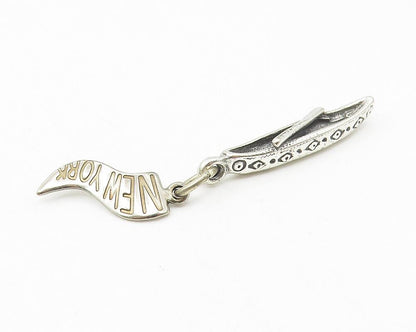 925 Sterling Silver  Vintage Petite Kayak Boat Motif New York Pendant  PT9090