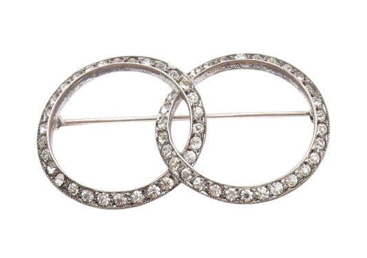 925 Sterling Silver Vintage Brooch Dark Tone CZ Interlocked Rings  BP11506