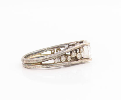 925 Sterling Silver Vintage Ring Round Cut CZ Intricate Openwork  Sz 6  RG34359