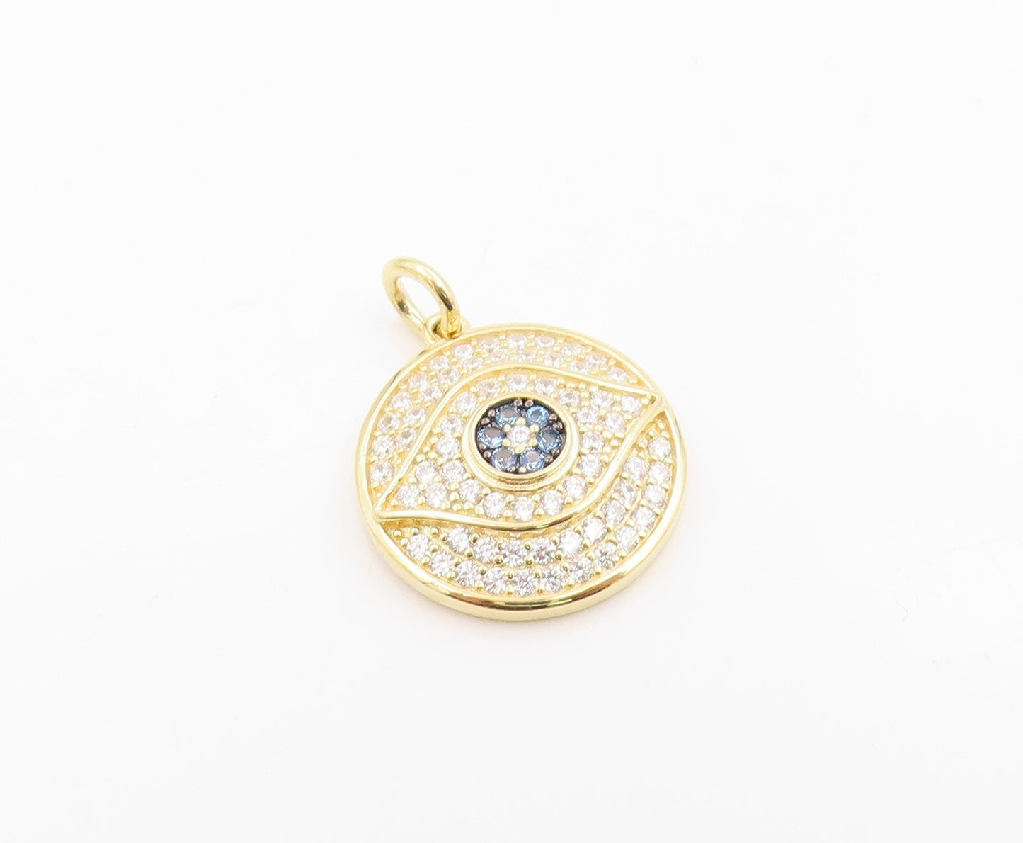 925 Sterling Silver Vintage Pendant Gold Plated CZ Pave Evil Eye Charm  PT26073