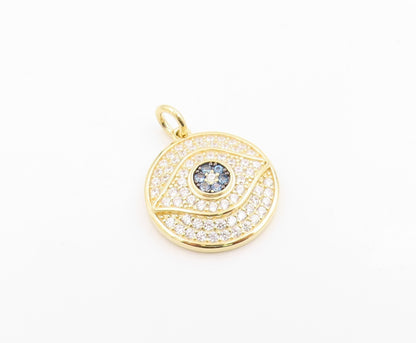 925 Sterling Silver Vintage Pendant Gold Plated CZ Pave Evil Eye Charm  PT26073