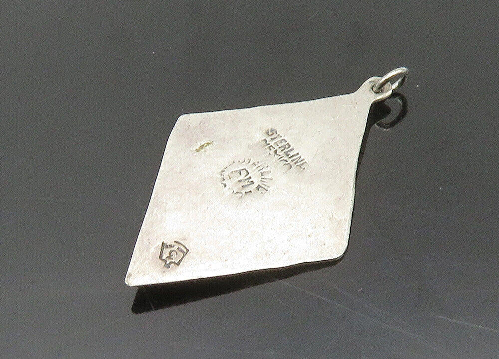 MEXICO 925 Silver  Vintage Antique Turquoise Diamond Shape Pendant  PT15718