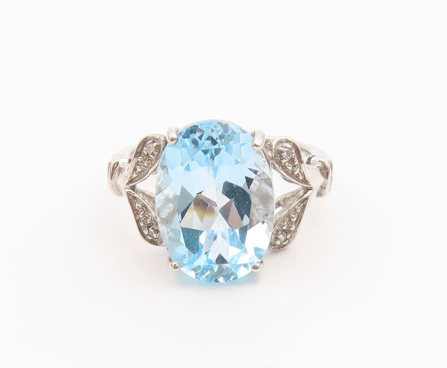 925 Sterling Silver Vintage Ring Real Diamonds & Blue Topaz Band  Sz 7  RG36242