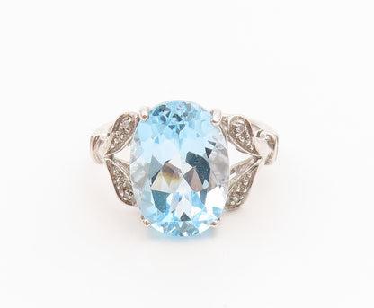 925 Sterling Silver Vintage Ring Real Diamonds & Blue Topaz Band  Sz 7  RG36242