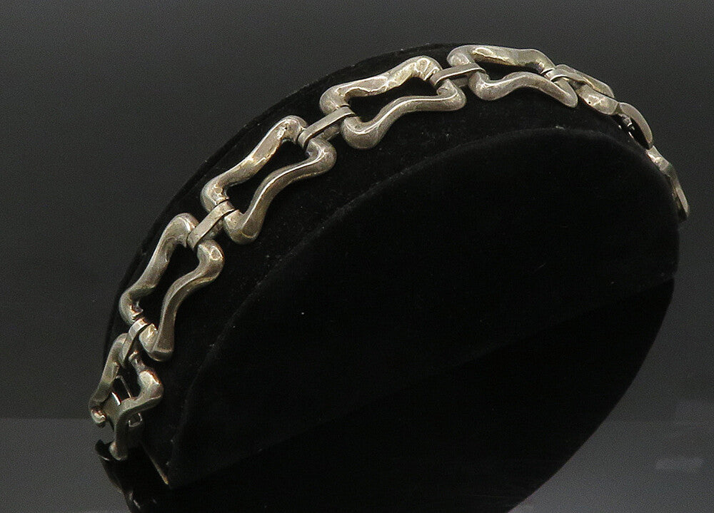 MEXICO 925 Sterling Silver  Vintage Shiny Hinge Link Chain Bracelet  BT8949