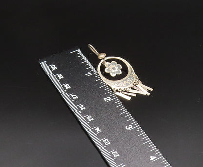 EAST EUROPE 925 Silver  Vintage Open Circle Floral Dangle Earrings  EG11943