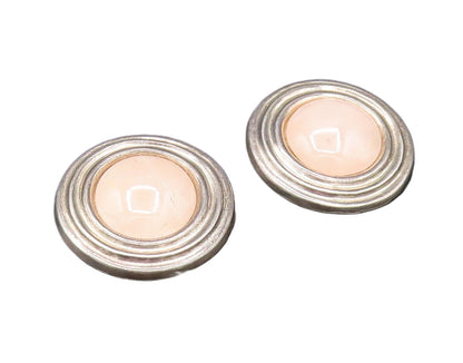 MEXICO 925 Silver  Vintage Heavy Rose Quartz Non Pierced Earrings  EG11947