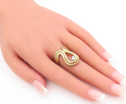 925 Sterling Silver Vintage Ring Designer Long Gold Plated CZ  Sz 7  RG28717