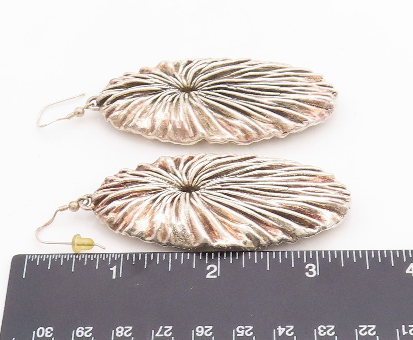 925 Sterling Silver Vintage Earrings ISRAEL Large Oval Brutalist Grooved EG13232