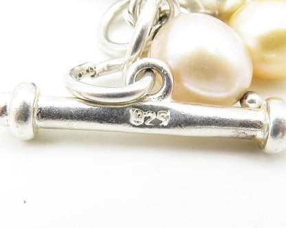 925 Silver  Vintage Shiny Pearls Hematite & Topaz Chain Bracelet  BT6905
