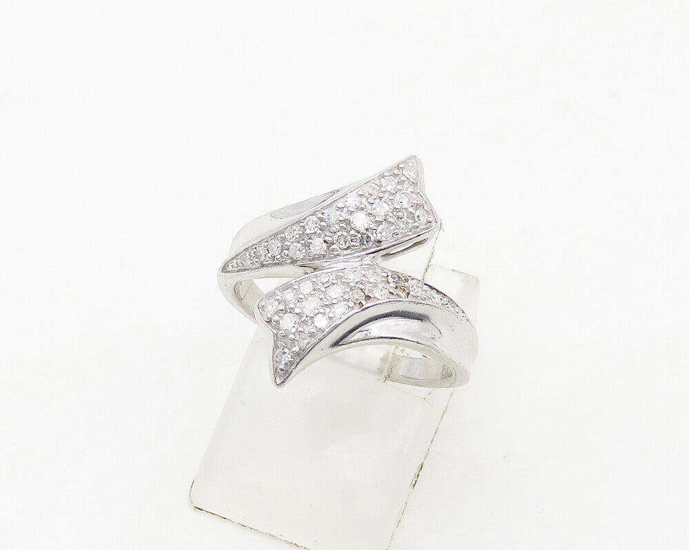 925 Sterling Silver  Shiny Genuine Diamonds Bypass Band Ring Sz 7  RG18839