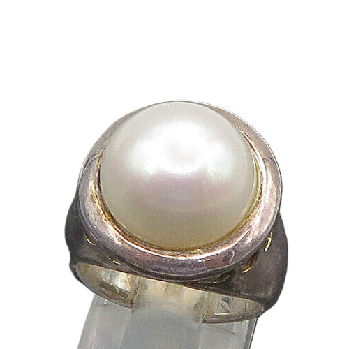 925 Sterling Silver  Vintage Mother Of Pearl Dome Cocktail Ring Sz 6  RG23095