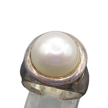925 Sterling Silver  Vintage Mother Of Pearl Dome Cocktail Ring Sz 6  RG23095
