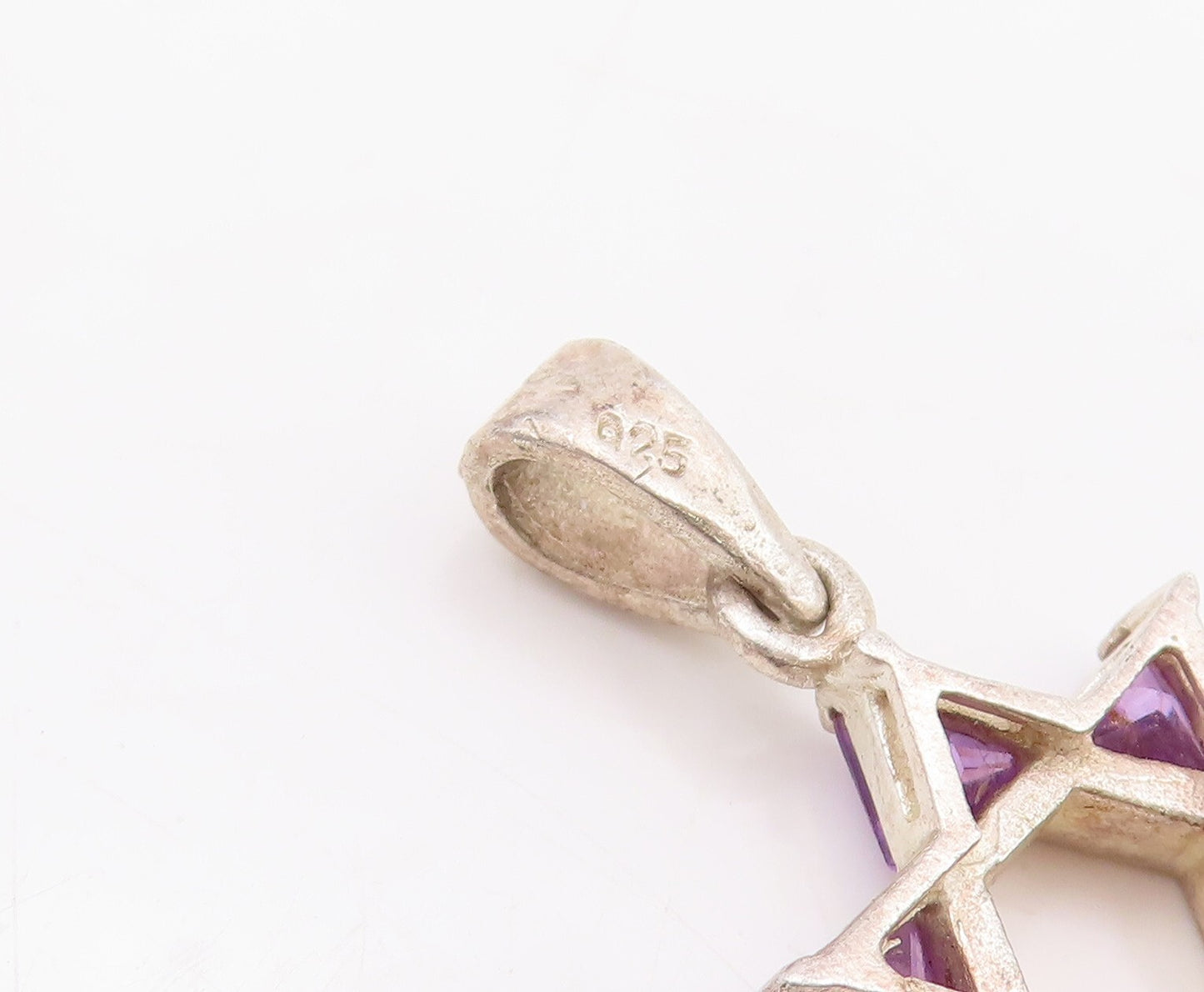 925 Sterling Silver Vintage Pendant Cutout Triangle Amethyst Star  PT23390