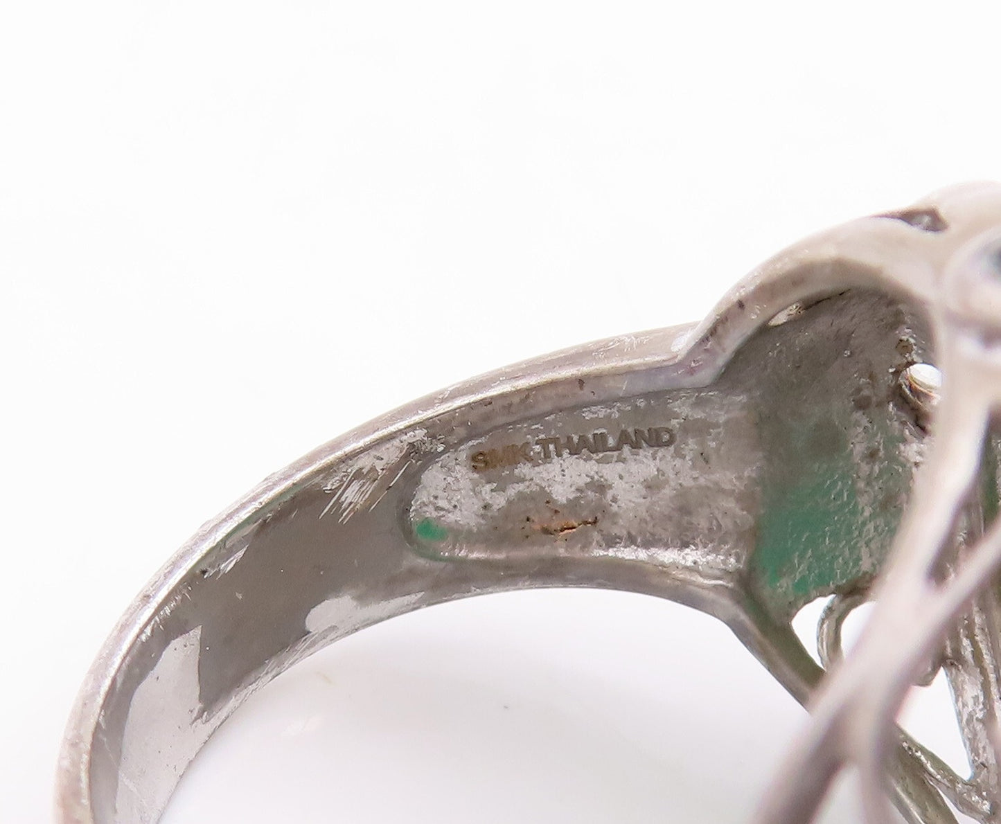 925 Sterling Silver Vintage Ring Roped Border Green Onyx & Topaz  Sz 7  RG29395