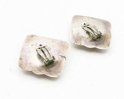 MEXICO 925 Sterling Silver  Vintage Hollow Square Non Pierce Earrings  EG5651