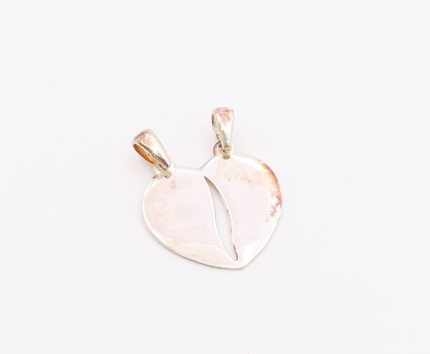 925 Sterling Silver  Vintage Shiny Split Love Heart Drop Pendant  PT18611