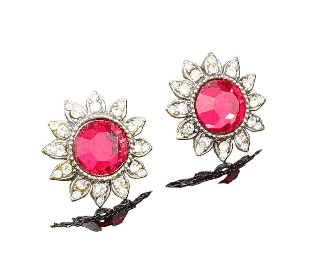 MMA 925 Silver  Vintage Antique Floral Rhinestones Stud Earrings  EG11938