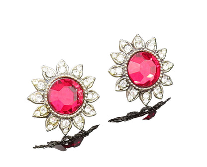 MMA 925 Silver  Vintage Antique Floral Rhinestones Stud Earrings  EG11938