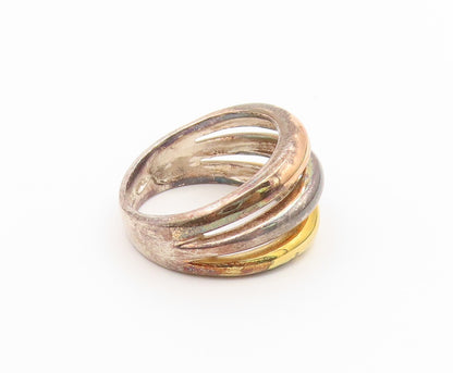 925 Sterling Silver Vintage Ring Multi Tone Interlocking Band  Sz 8  RG36952