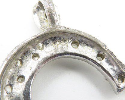 925 Sterling Silver  Vintage White Topaz Open Love Heart Pendant  PT8344