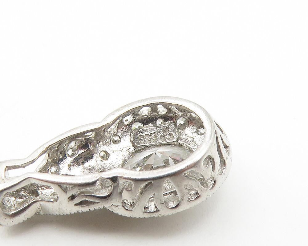 925 Sterling Silver  Vintage Sparkling Cubic Zirconia Oval Pendant  PT9151
