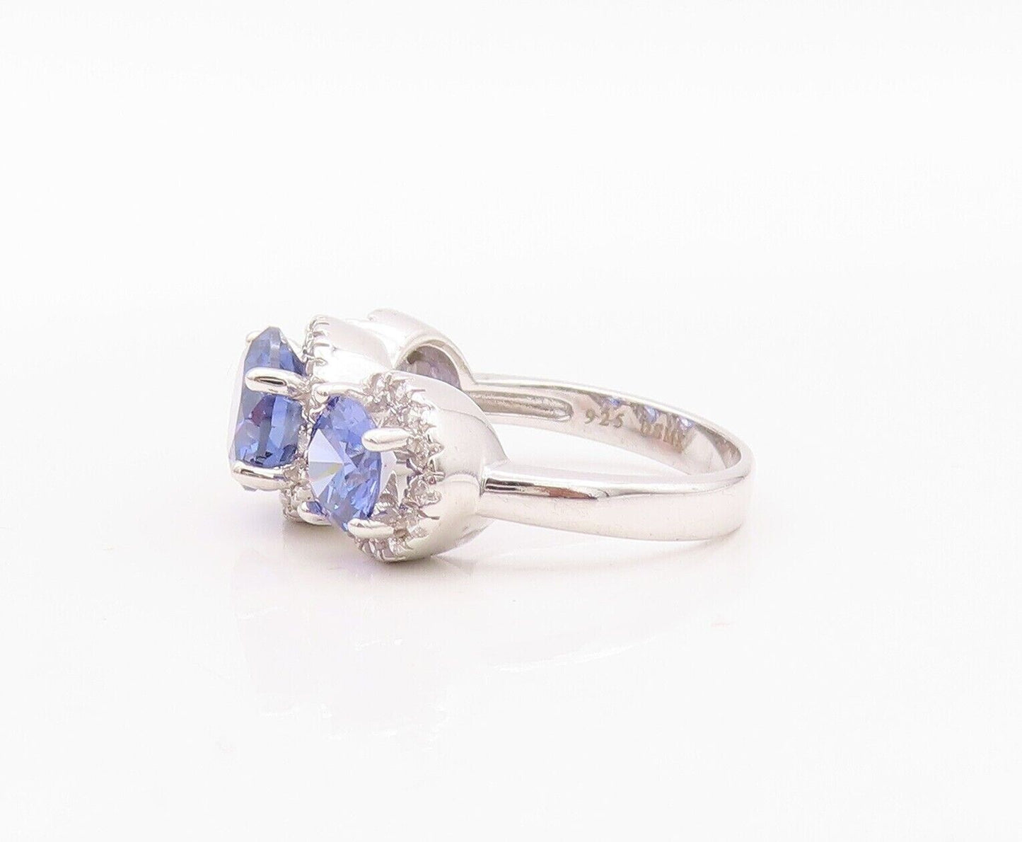 925 Sterling Silver Vintage Ring Round Sapphire Halo CZ Rings  Sz 7  RG29982