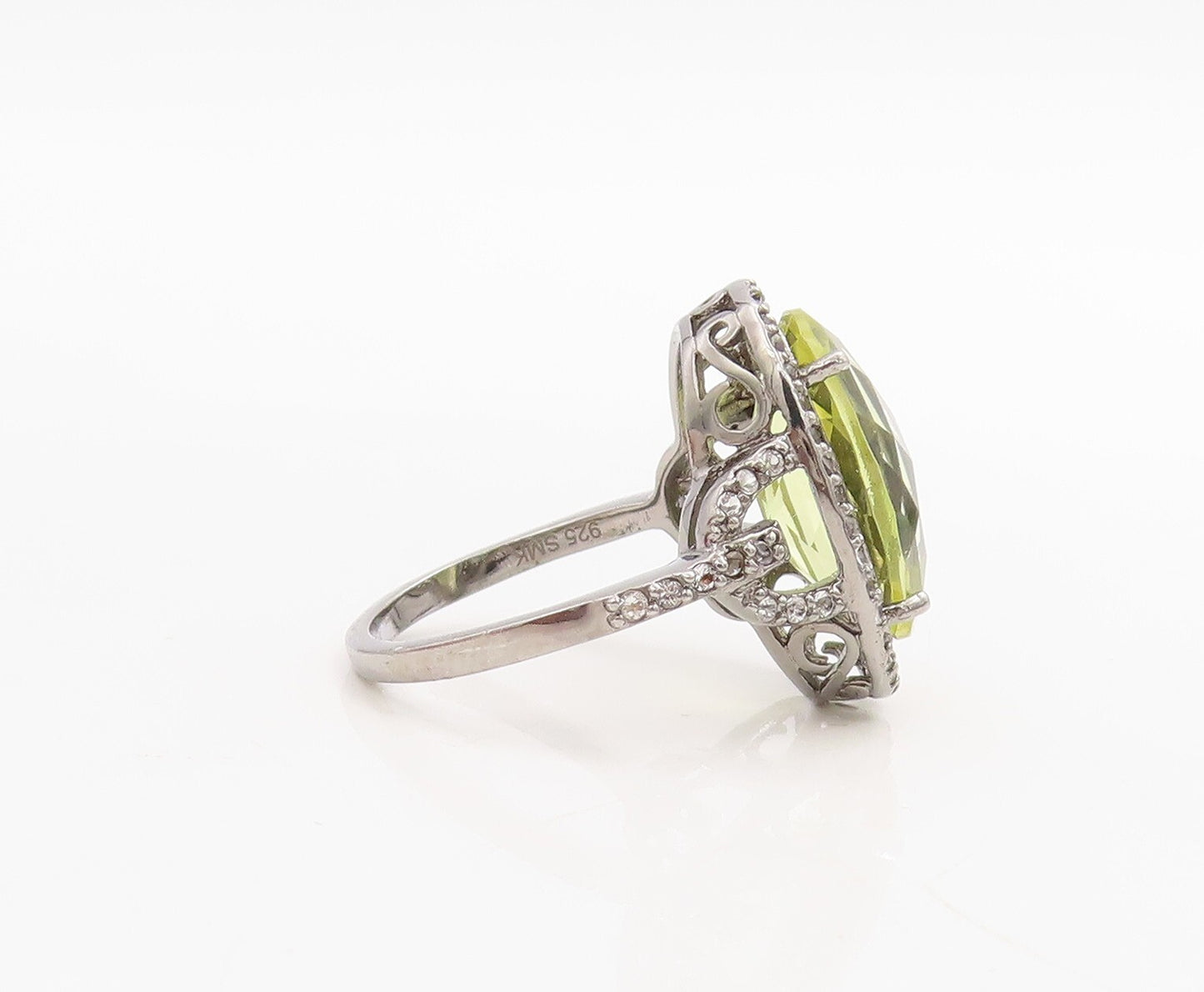 925 Sterling Silver Vintage Ring Oval Citrine Halo Topaz Ring  Sz 7.5  RG30519