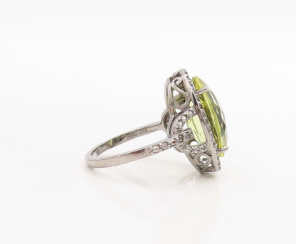 925 Sterling Silver Vintage Ring Oval Citrine Halo Topaz Ring  Sz 7.5  RG30519