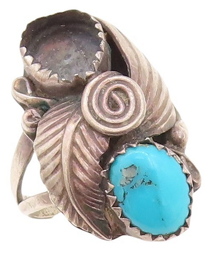 925 Sterling Silver Vintage Ring NAVAJO ZUNI Floral Turquoise  Sz 7  RG31409