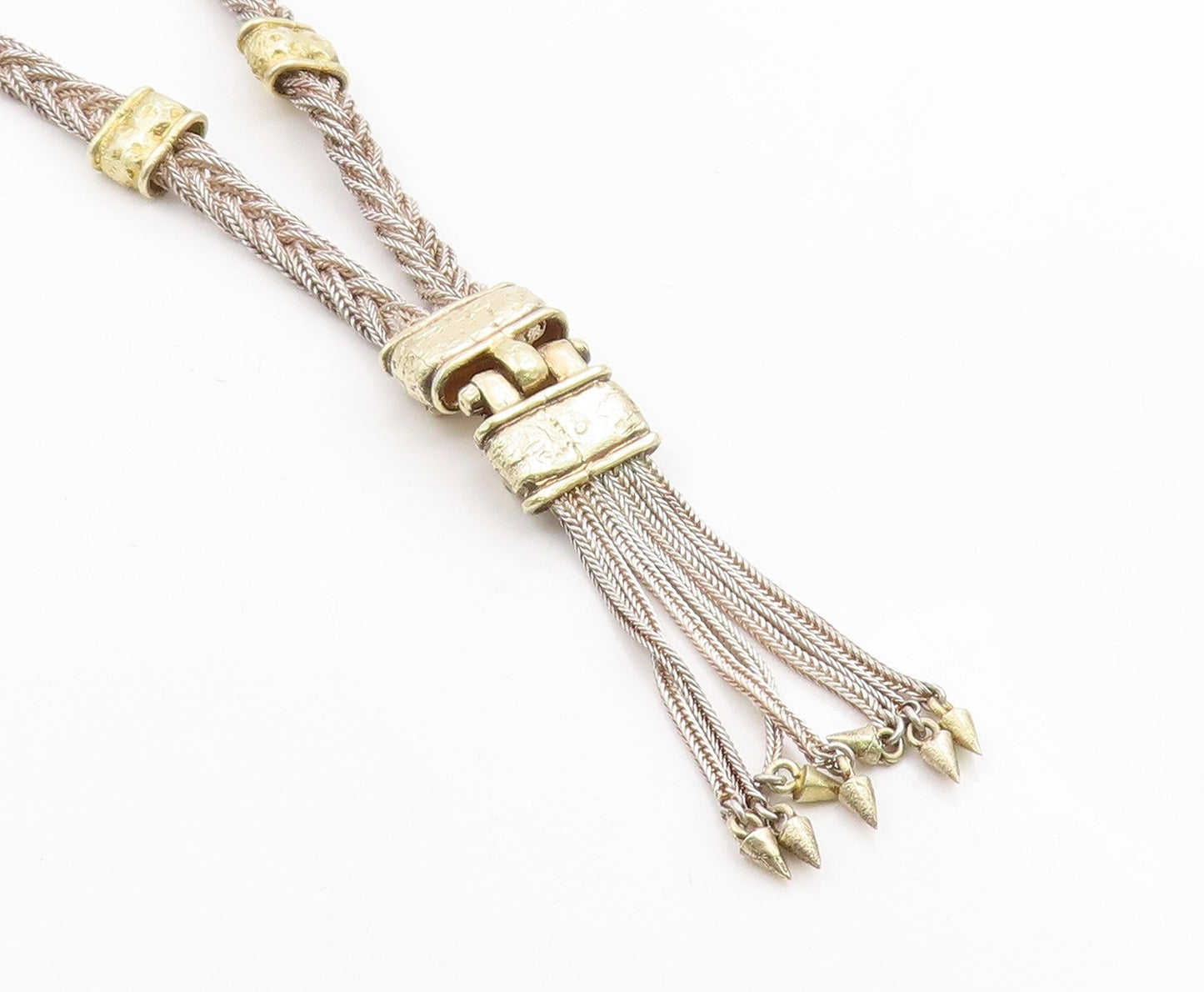 925 Sterling Silver Vintage Necklace ANTIOCH Two Tone Braided Rope Tassel NE4876