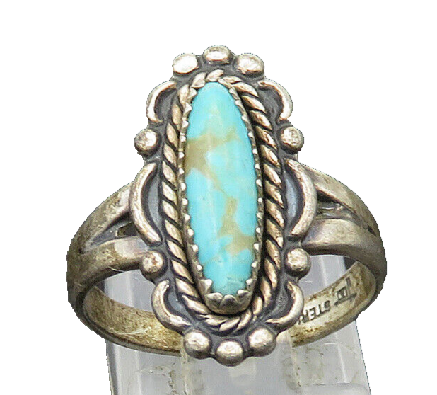 POST BELL 925 Sterling Silver Vintage Turquoise Twist Band Ring Sz 6.5 RG21093