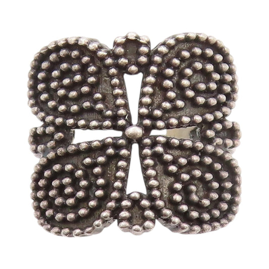 925 Sterling Silver Vintage Ring Antique Dark Tone Beaded Flower  Sz 7.5 RG32400
