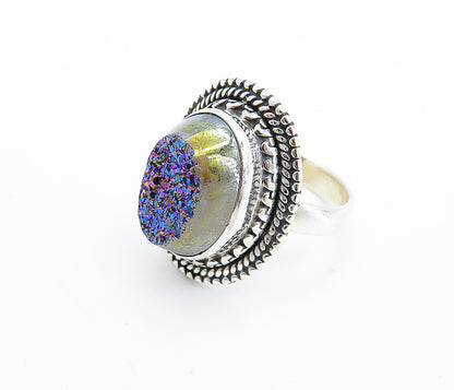 925 Sterling Silver  Purple Druzy Stone Shiny Twist Cocktail Ring Sz 5  RG7821