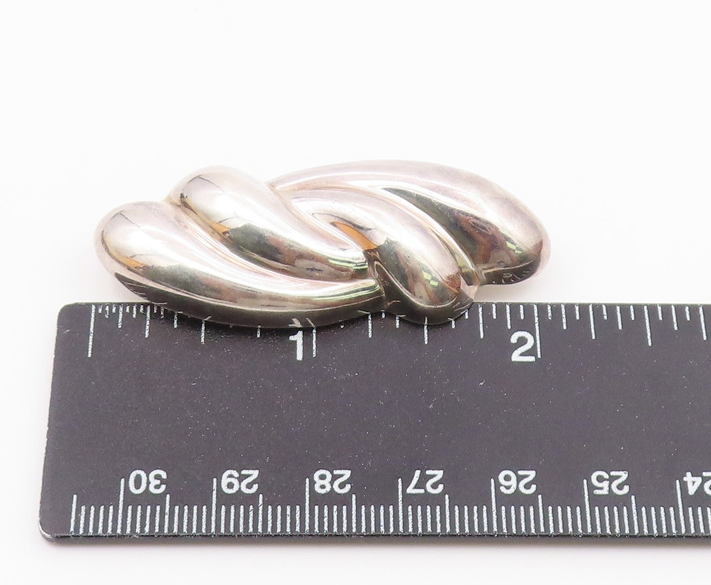 MEXICO 925 Sterling Silver  Vintage Shiny Hollow Swirl Brooch Pin  BP4314