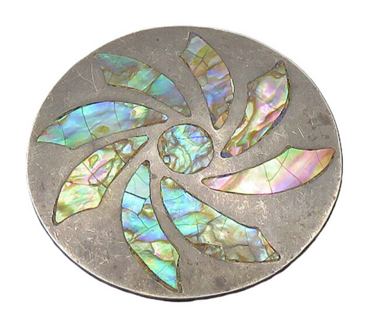 MEXICO 925 Silver  Vintage Inlaid Abalone Shell Flower Brooch Pin  BP8149
