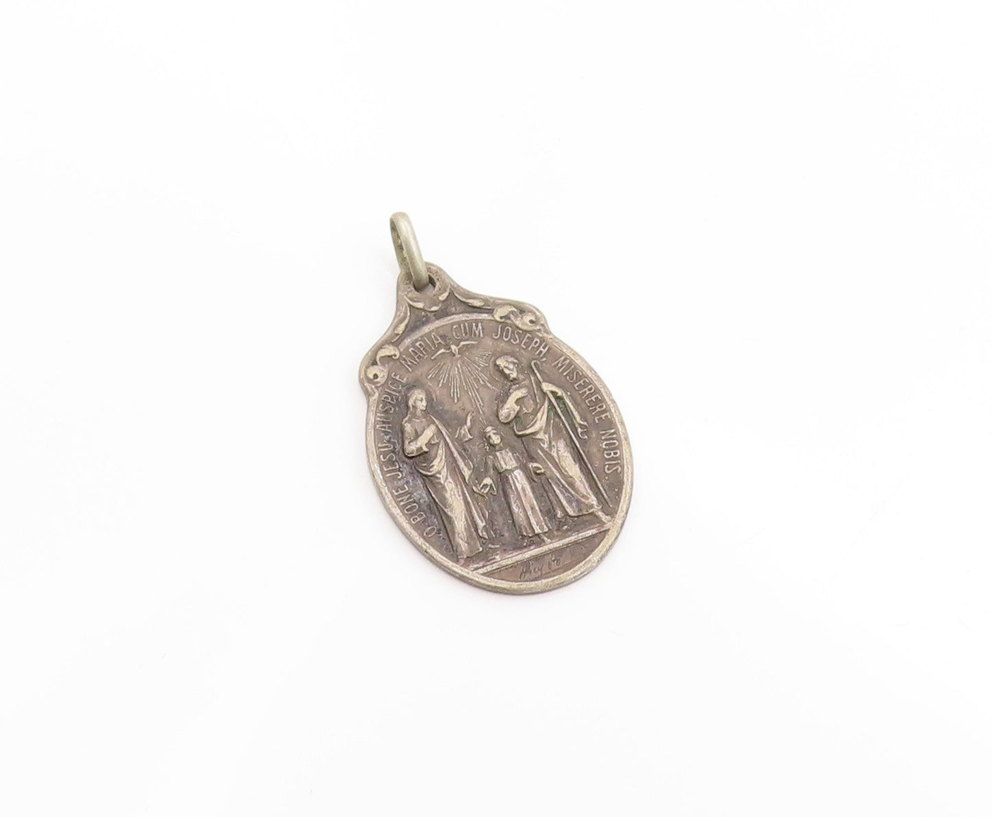 925 Sterling Silver Vintage Pendant Antique Holy Family Religious Medal  PT25074