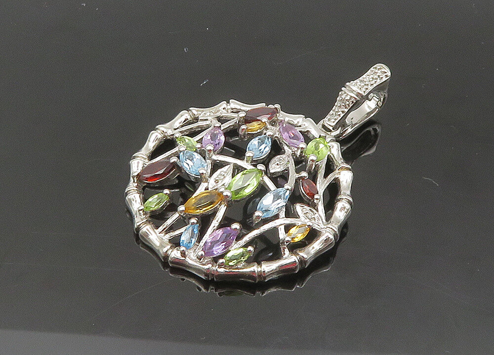 925 Silver Vintage Genuine Diamonds & Multi Stone Floral Pendant PT16494