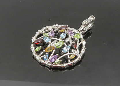 925 Silver Vintage Genuine Diamonds & Multi Stone Floral Pendant PT16494