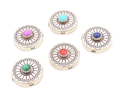 925 Sterling Silver Vintage Button Covers NAVAJO Gemstone Flowers  TR3794